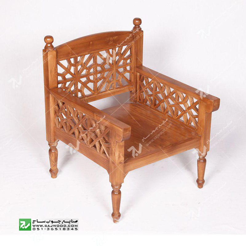 مبلمان چوبی سنتی یک نفره گره چینی مشبک تمام چوب