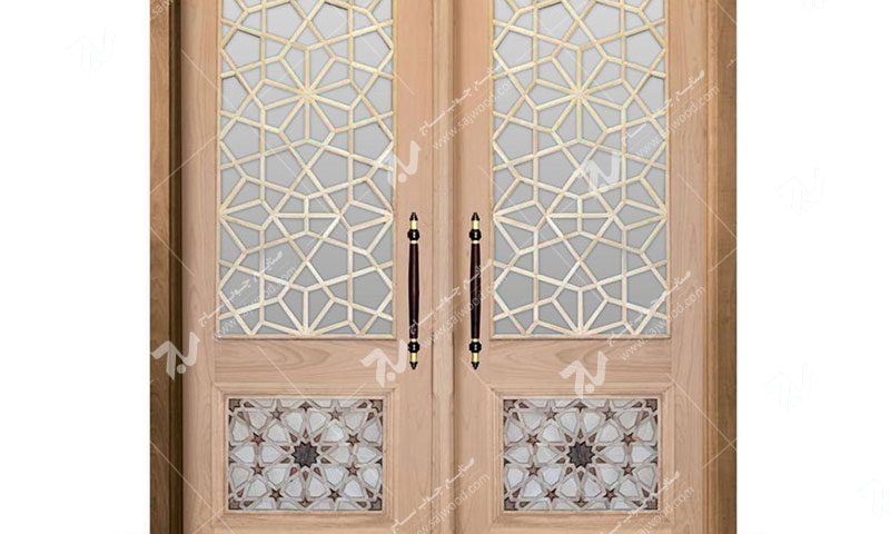 درب چوبی سنتی ورودی ساختمان،مسجد گره چینی توپر طرح کند دوپنج کد C10