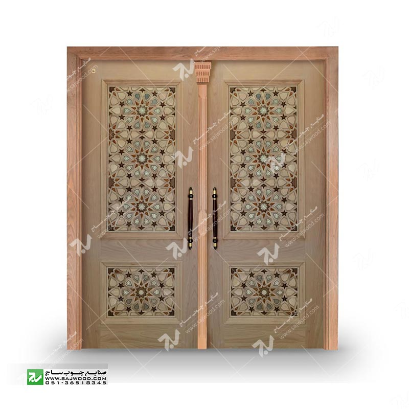 درب چوبی سنتی ورودی ساختمان مسجد گره چینی طرح گره وخاتم تندده کدT10KH