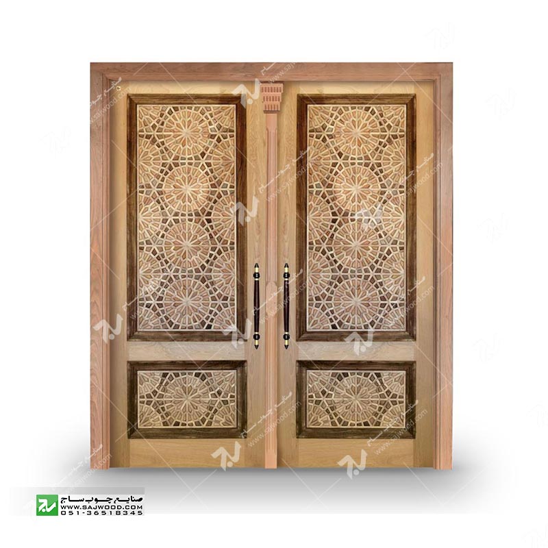 درب چوبی ورودی آپارتمان ساختمان گره چینی توپرسنتی طرح تنددوازده کد T12