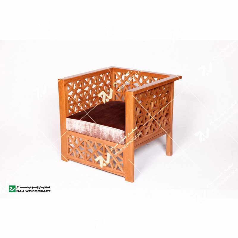 مبلمان چوبی سنتی یک نفره گره چینی مشبک تمام چوب