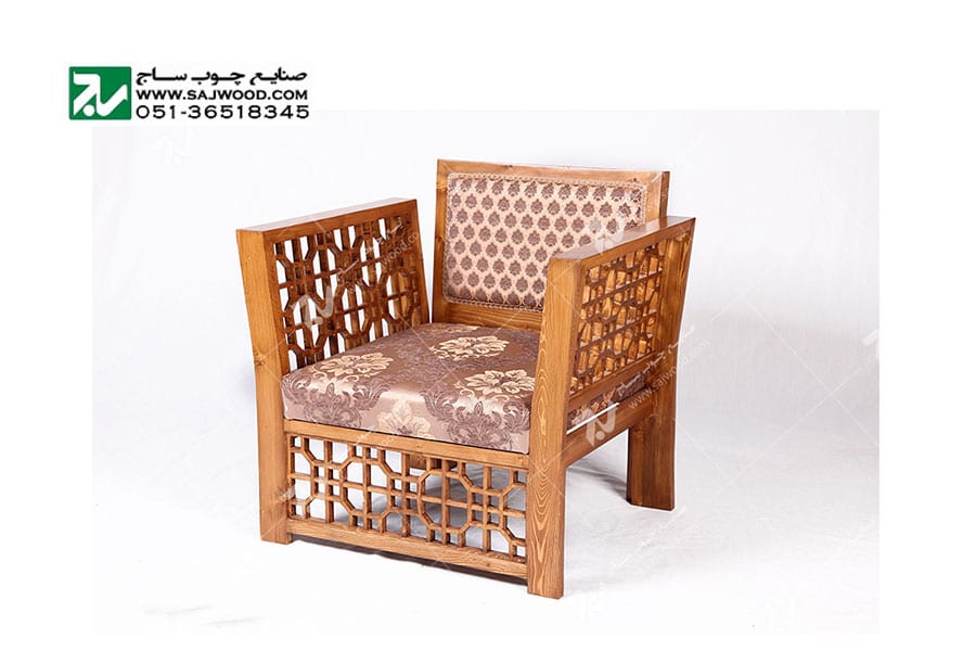 مبلمان چوبی سنتی تک نفره گره چینی مشبک تمام چوب