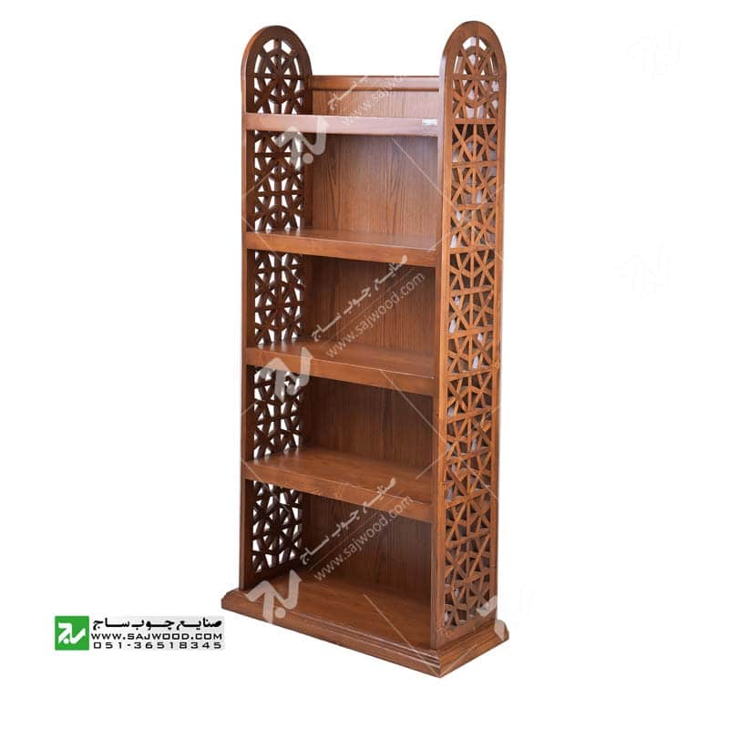 کتابخانه پشت چوب،ویترین،قفسه کتاب چوبی سنتی گره چینی مشبک آذین کد 632