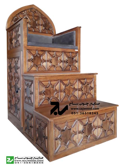 منبر سه پله مسجد،نمازخانه،امامزاده چوبی سنتی گره چینی شمس کد 117