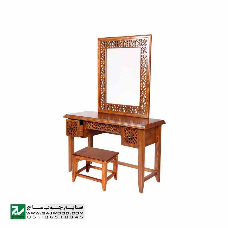 آیینه کنسول و میزآرایش چوبی دراور دکوراتیو صنایع چوب ساج مدل 312