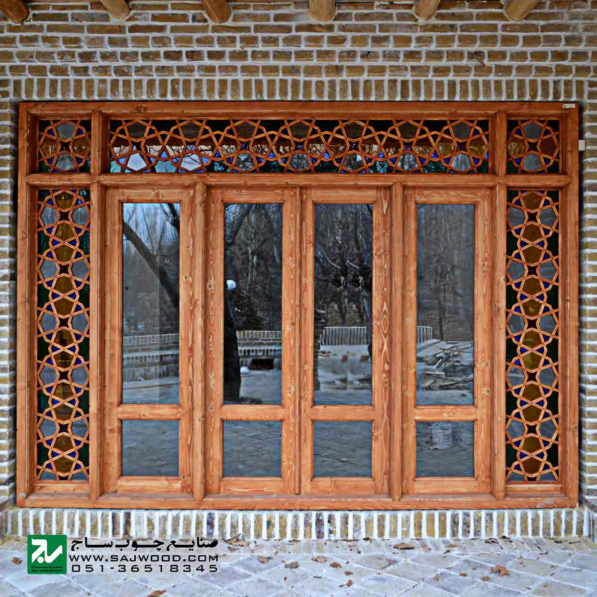 پنجره سنتی ارسی شیشه رنگی چوبی صنایع چوب ساج مدل W202