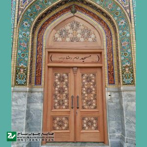 درب چوبی ورودی اماکن مذهبی ،مسجد سنتی صنایع چوب ساج مدل C10