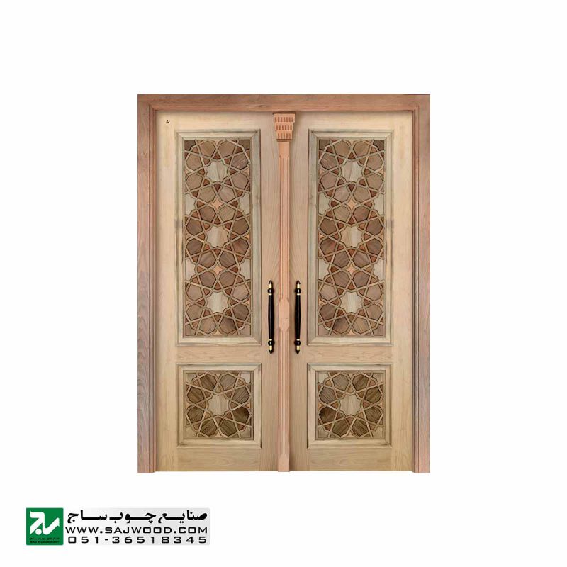 درب چوبی ورودی حرم ،مسجد، امامزاده سنتی صنایع چوب ساج مدل L8