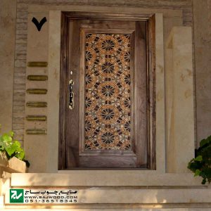 درب چوبی سنتی ورودی آپارتمان و ساختمان ، هتل صنایع چوب ساج مدل T12A