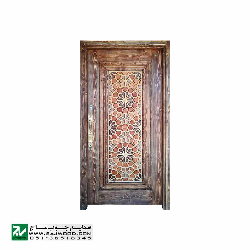 درب چوبی ورودی هتل ، آپارتمان و ساختمان صنایع چوب ساج مدل T12B