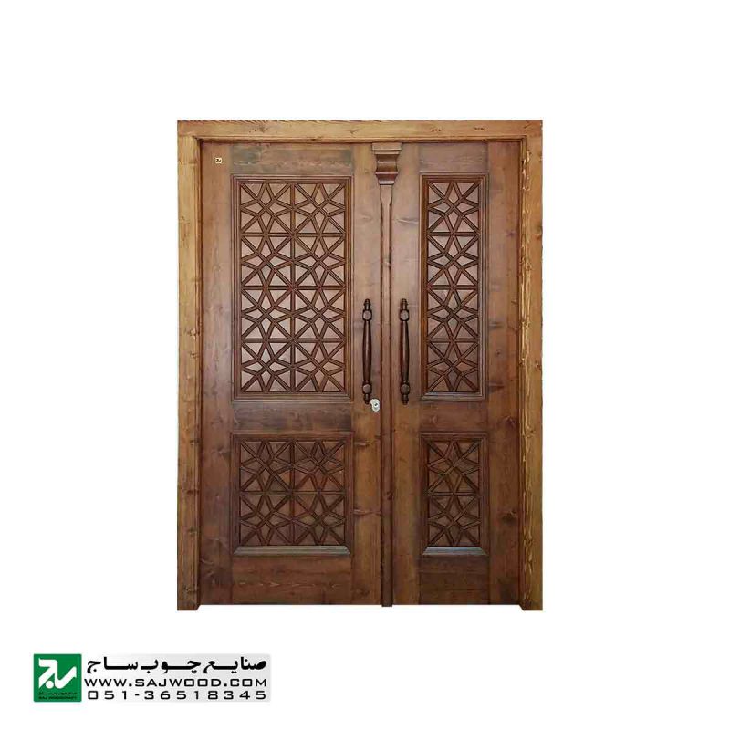 درب چوبی ورودی ساختمان و آپارتمان ،هتل سنتی صنایع چوب ساج مدل M4