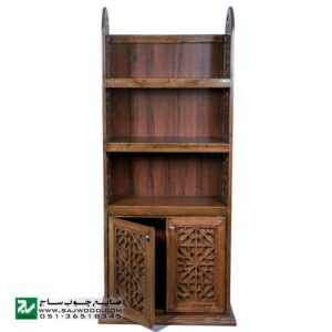 کتابخانه چوبی گنجه دار، قفسه کتاب سنتی ، ویترین دکوری صنایع چوب ساج مدل 633