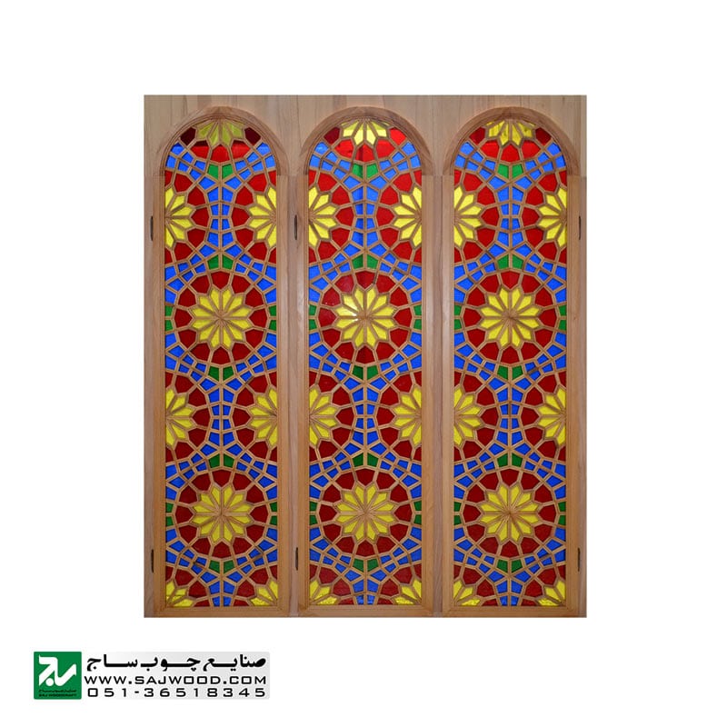 پارتیشن پاراوان شیشه رنگی سنتی چوبی ارسی صنایع چوب ساج مدل 508