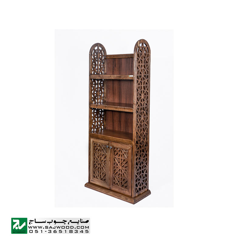 کتابخانه ، قفسه چوبی کتاب ، ویترین ، گنجه دردار و دکور صنایع چوب ساج مدل 633انواع کتابخانه تمام چوب گره چینی مشبک